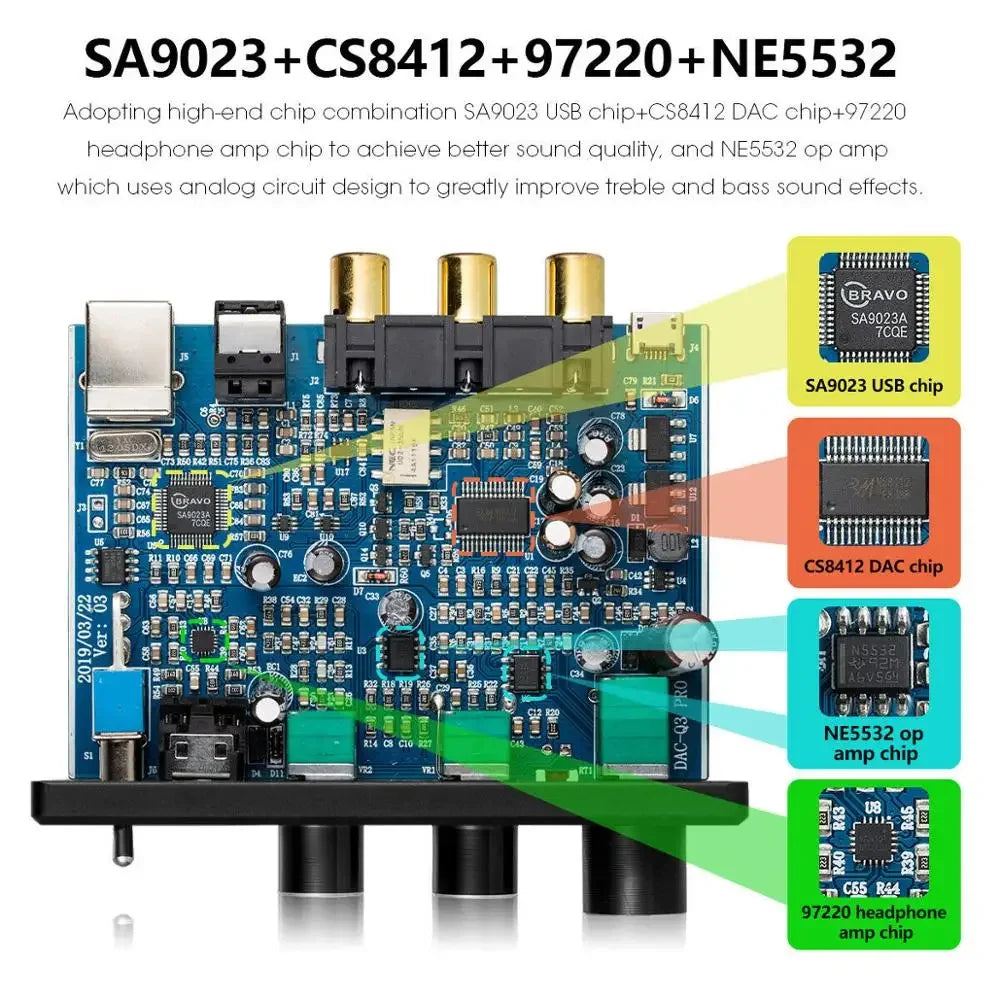 HiFi Q3 USB DAC Mini Digital-to-Analog Converter with Treble & Bass Control