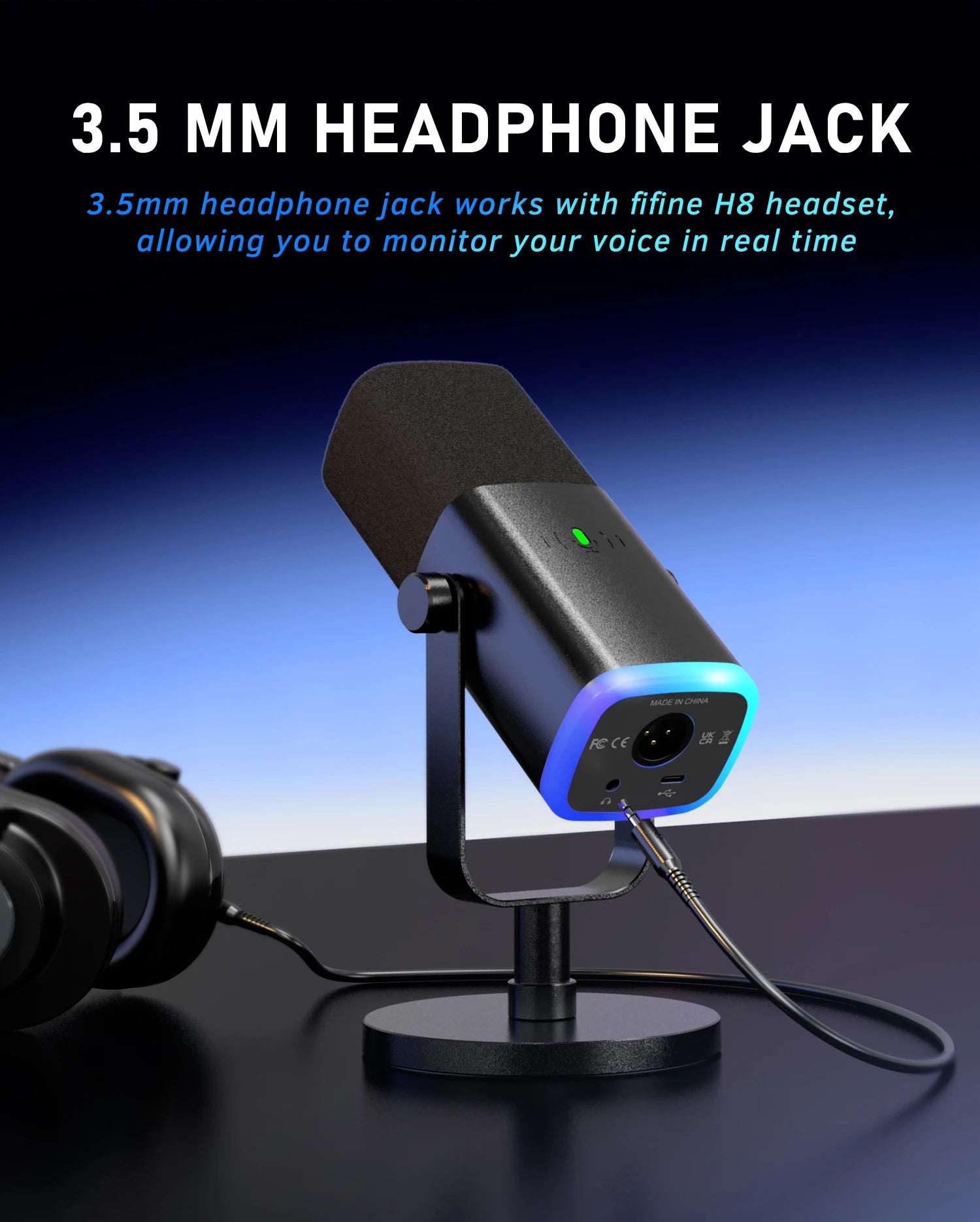 FIFINE USB/XLR Dynamic Microphone - Touch Mute, Headphone Jack, I/O Controls
