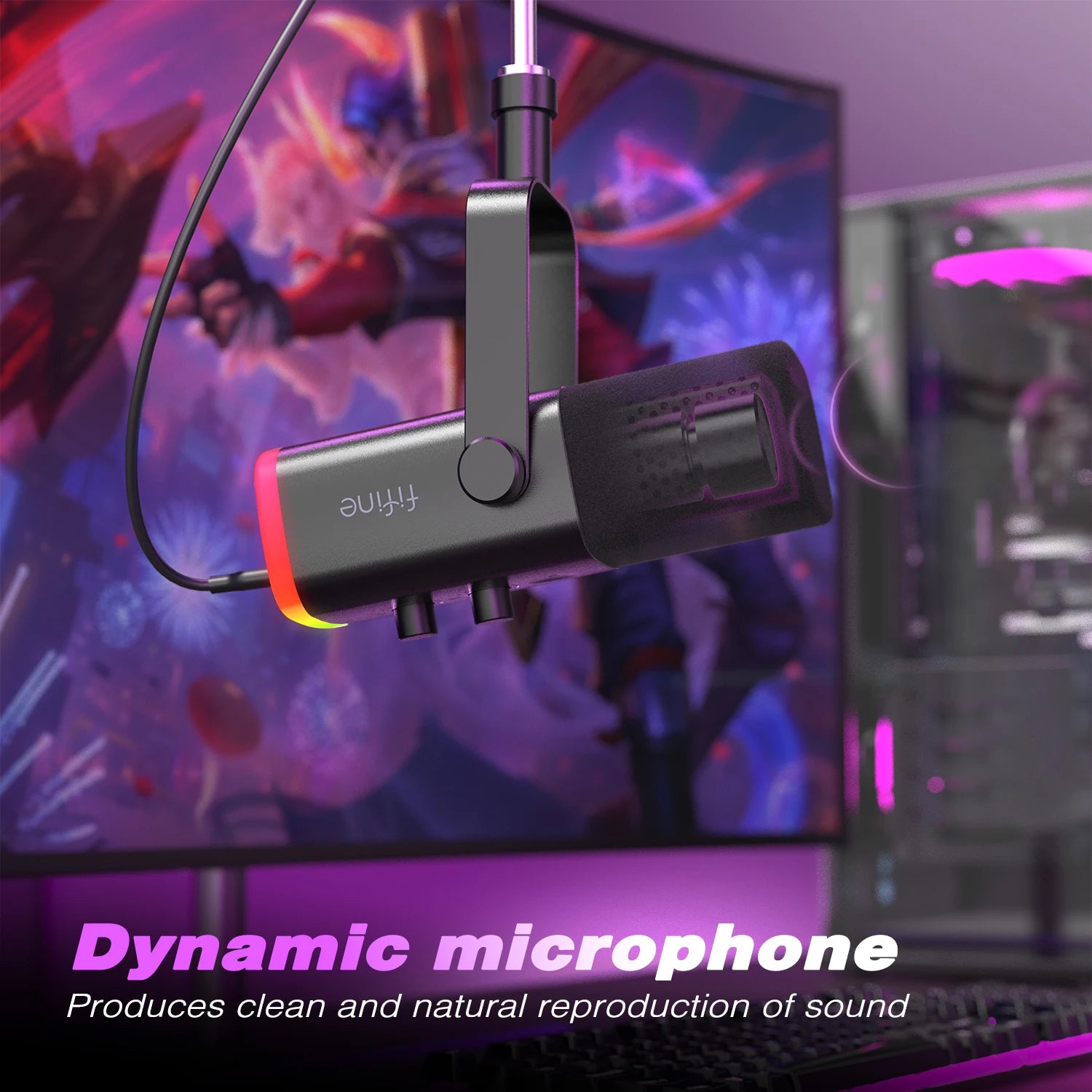 FIFINE USB/XLR Dynamic Microphone - Touch Mute, Headphone Jack, I/O Controls